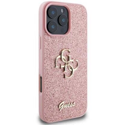 Case for Apple iPhone 16 Pro, Guess, Fixed Glitter Big 4G, Pink