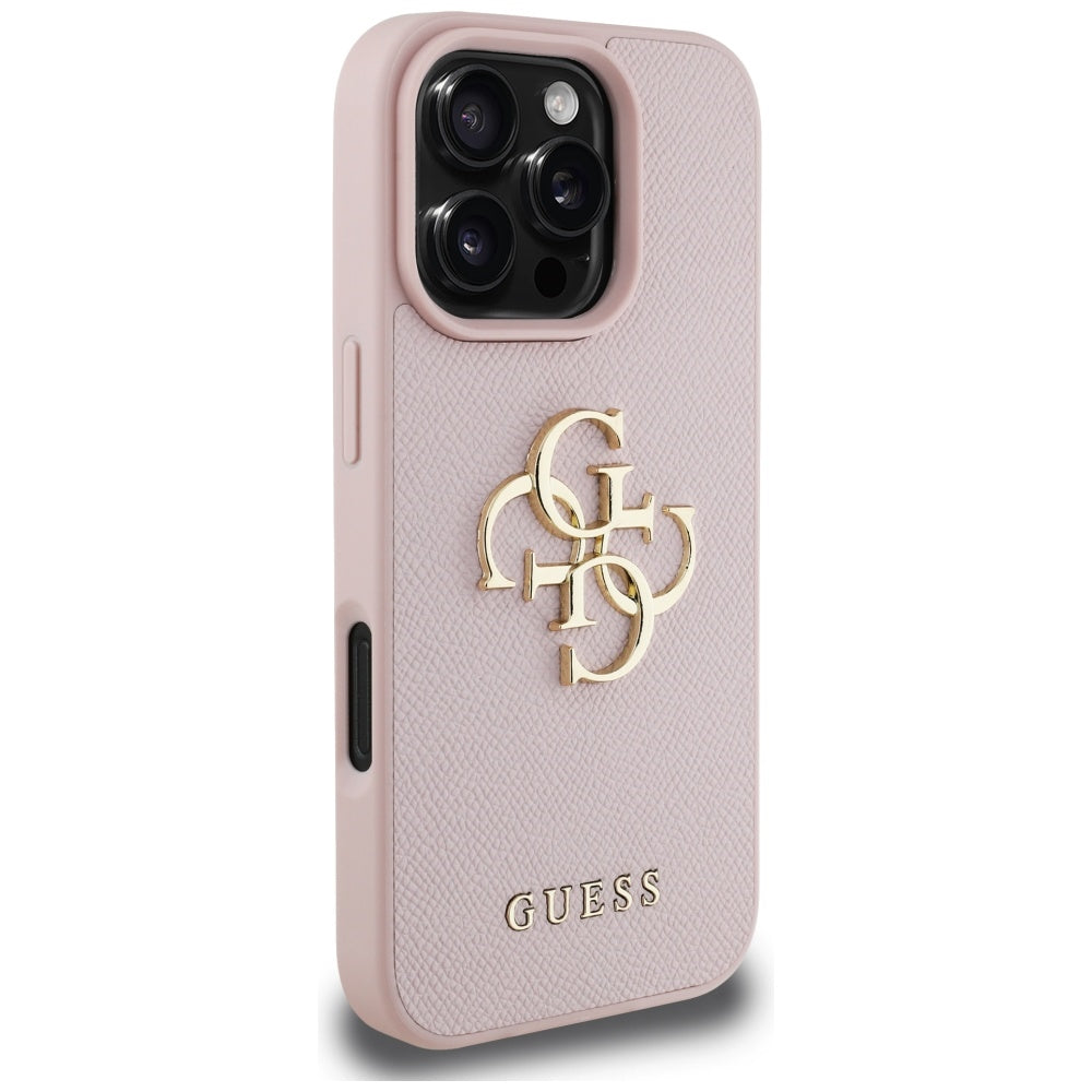 Case for Apple iPhone 16 Pro, Guess, Grained Big 4G Logo Small Classic Logo, Pink