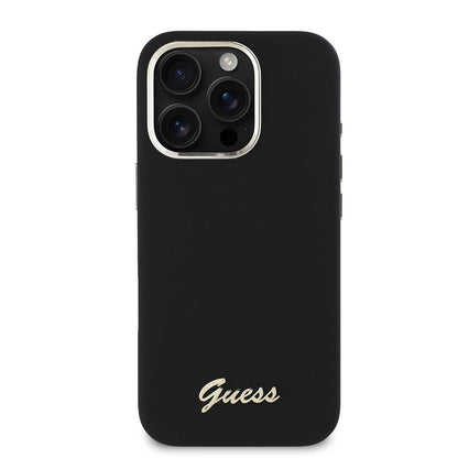 Case for Apple iPhone 16 Pro, Guess, Script Metal Logo & Frame, Black