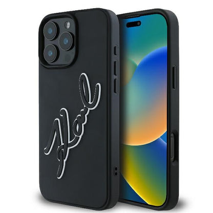 Case for Apple iPhone 16 Pro, Karl Lagerfeld, 3D Rubber Signature, Black