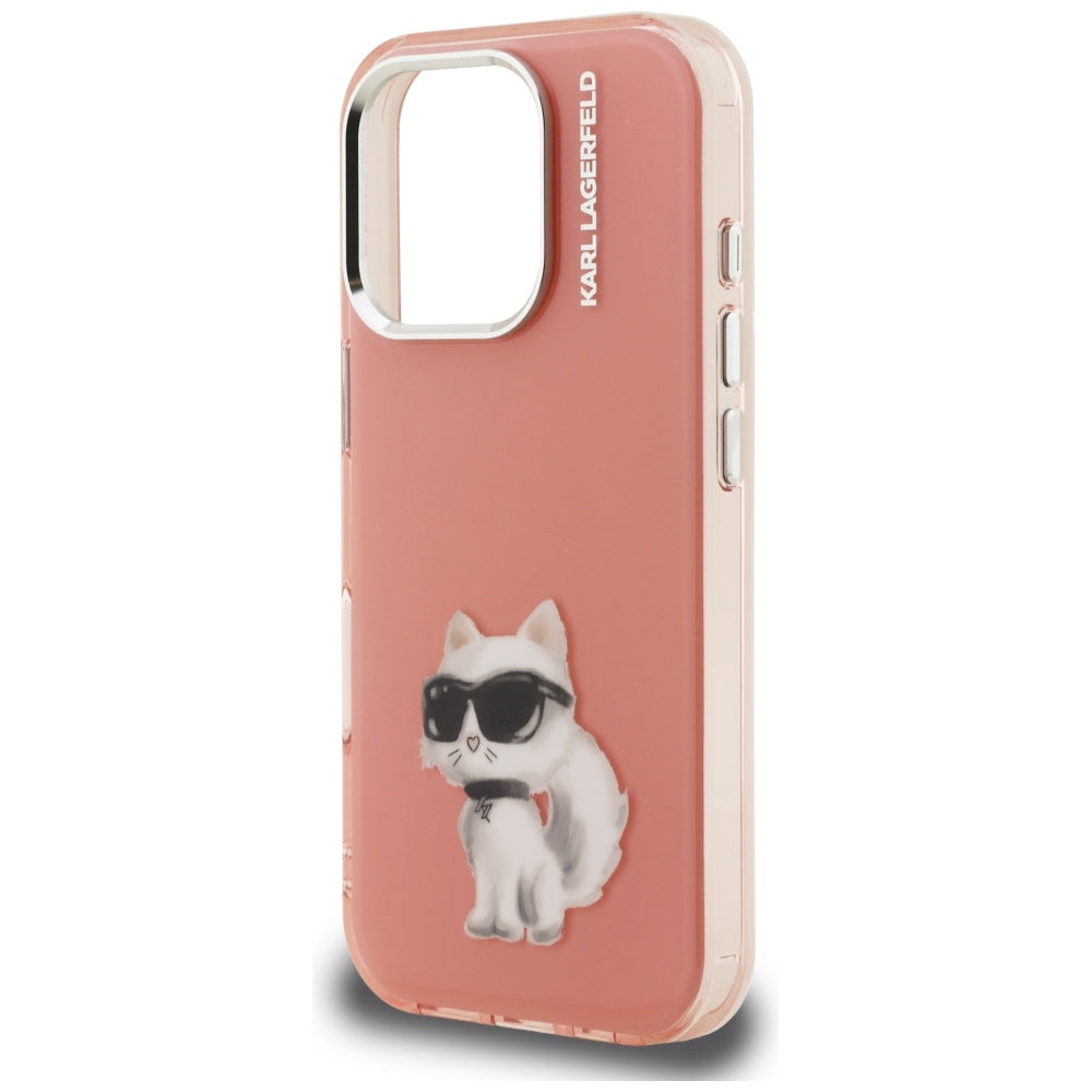 Case for Apple iPhone 16 Pro, Karl Lagerfeld, IML Aquarelle Logo Choupette, Pink