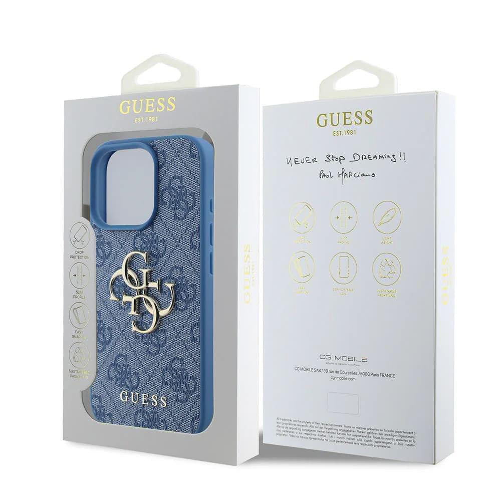 Case for Apple iPhone 16 Pro Max, Guess, 4G Big Logo, Blue