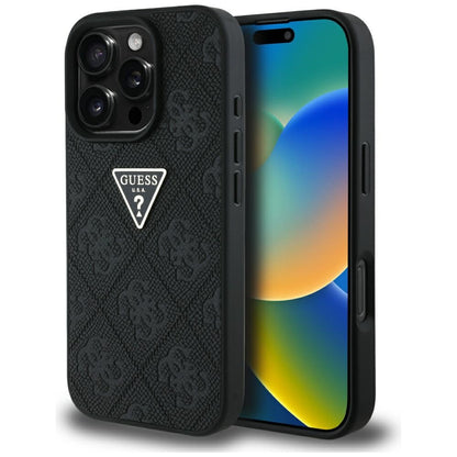 Case for Apple iPhone 16 Pro Max, Guess, Hot Stamp 4G Pattern Triangle Logo, Black