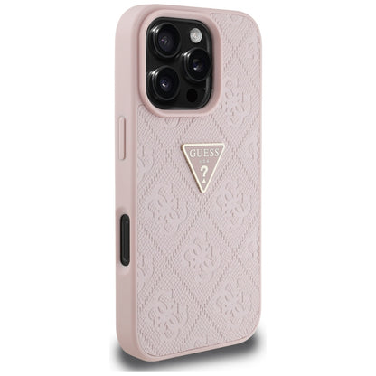 Case for Apple iPhone 16 Pro Max, Guess, Hot Stamp 4G Pattern Triangle Logo, Pink