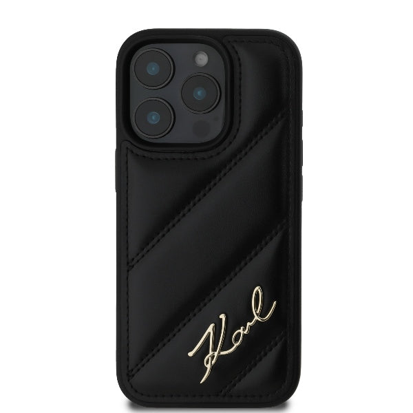 Case for Apple iPhone 16 Pro Max, Karl Lagerfeld, Diagonal Quilted Script, Black