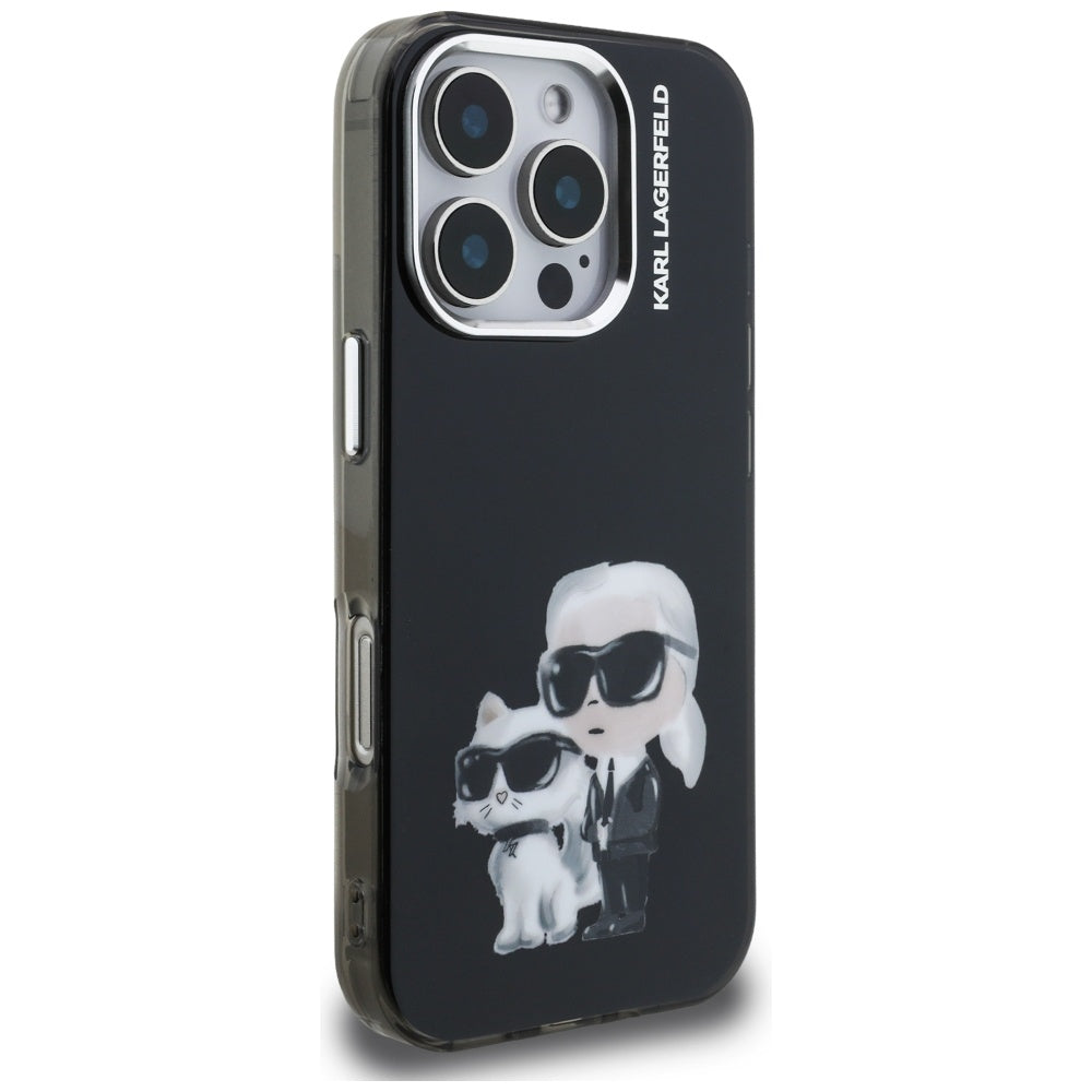 Case for Apple iPhone 16 Pro Max, Karl Lagerfeld, IML Aquarelle Logo Karl & Choupette, Black