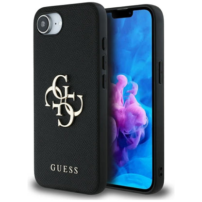 Case for Apple iPhone 16e, Guess, 4G Grained Big and Classic Logo, Black