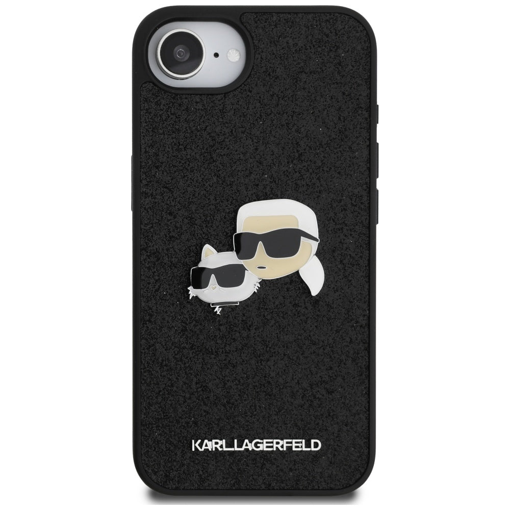 Case for Apple iPhone 16e, Karl Lagerfeld, Glitter Fixed Karl & Choupette's Heads, Blue