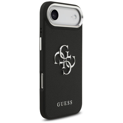 Case for Apple iPhone 17 Air, Guess, 4G Grained Big and Classic Logo, Black Silver