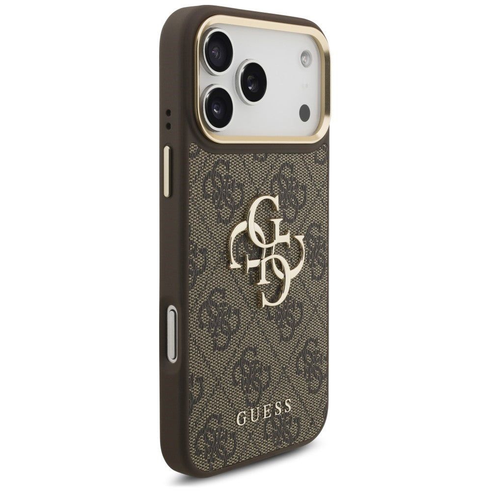 Case for Apple iPhone 18 Pro / 17 Pro, Guess, Big 4G Classic Logo & Big Strap Metal Buttons, Brown
