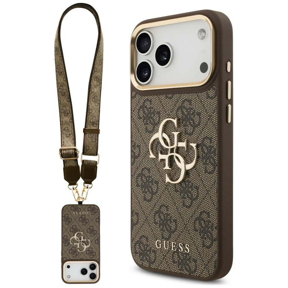 Case for Apple iPhone 18 Pro / 17 Pro, Guess, Big 4G Classic Logo & Big Strap Metal Buttons, Brown