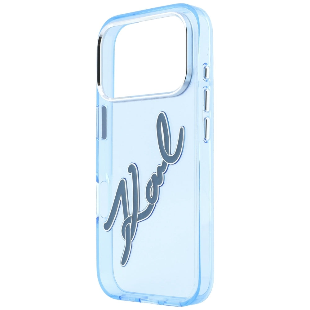 Case for Apple iPhone 18 Pro / 17 Pro, Karl Lagerfeld, IML Big Signature Resin Logo and Metal Frame, Blue