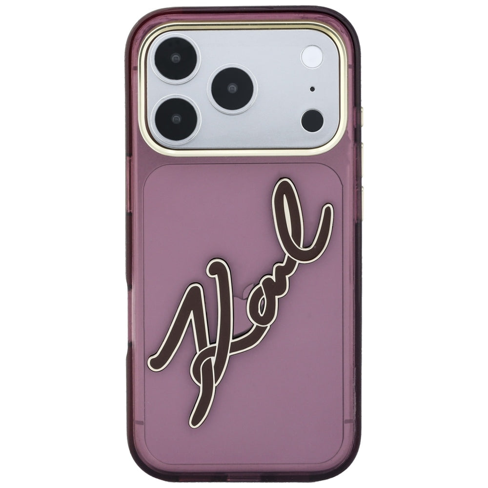 Case for Apple iPhone 18 Pro / 17 Pro, Karl Lagerfeld, IML Big Signature Resin Logo and Metal Frame, Burgundy