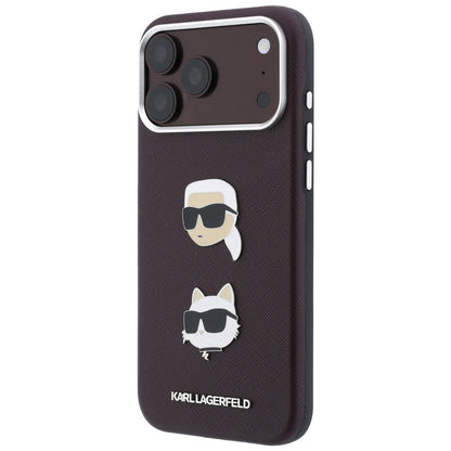 Case for Apple iPhone 18 Pro / 17 Pro, Karl Lagerfeld, Saffiano Crossbody Karl & Choupette Head's Pins Logo, Burgundy