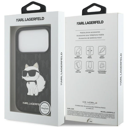 Case for Apple iPhone 18 Pro / 17 Pro, Karl Lagerfeld, Saffiano Mono Patch Choupette, Black