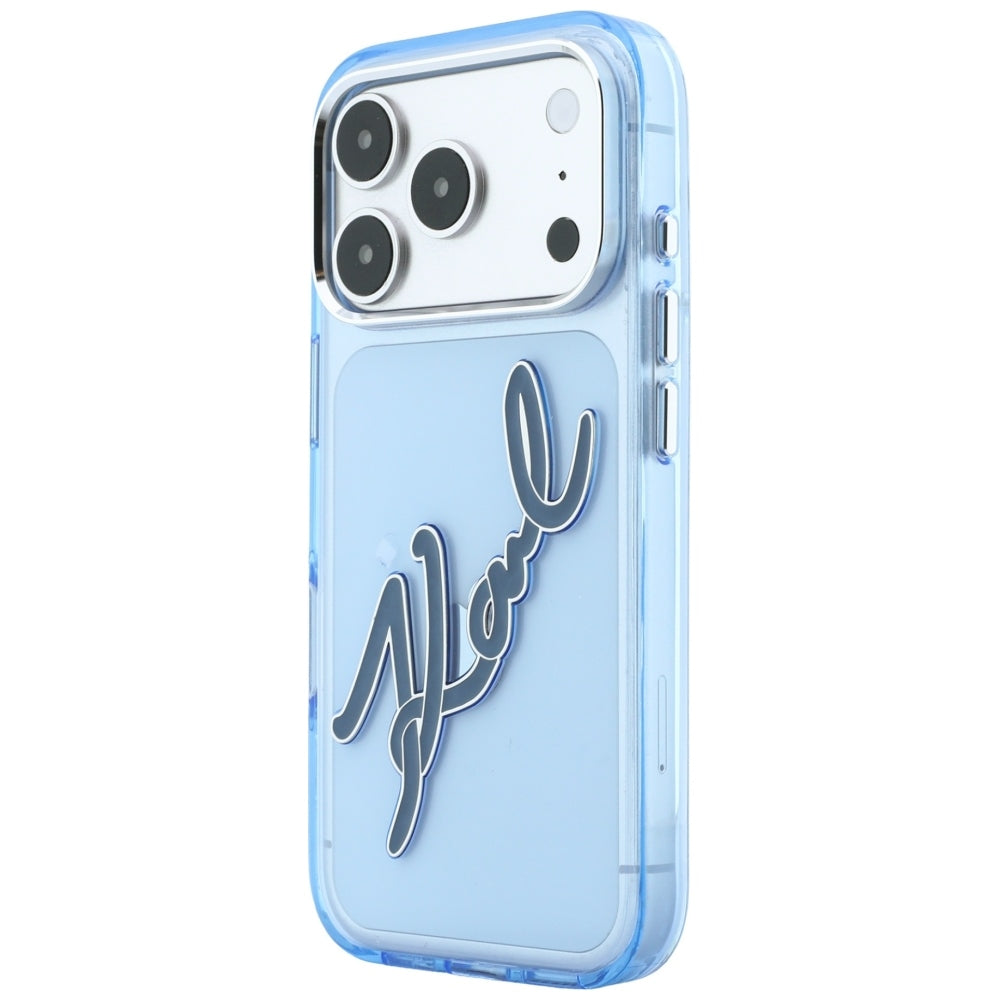 Case for Apple iPhone 18 Pro Max / 17 Pro Max, Karl Lagerfeld, IML Big Signature Resin Logo Metal Frame, Blue