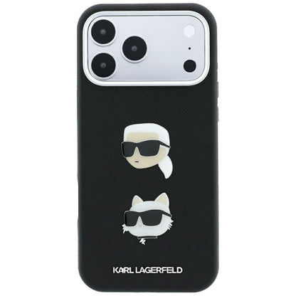 Case for Apple iPhone 18 Pro Max / 17 Pro Max, Karl Lagerfeld, Saffiano with Karl & Choupette Head's Pin and Logo, Black