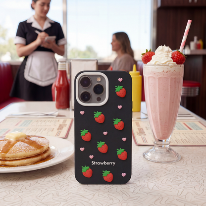 Case for Apple iPhone 17 / 16, OEM, Strawberry, Black