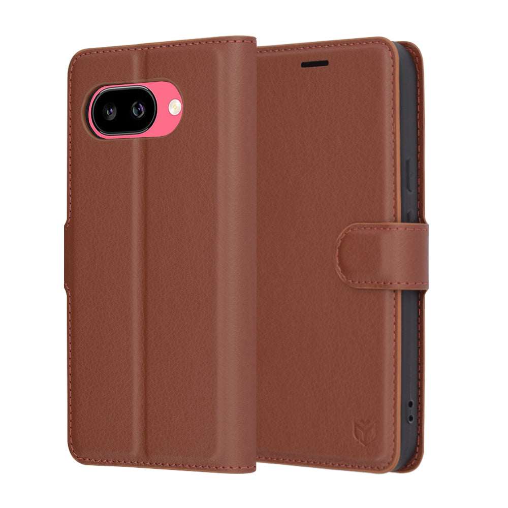 Case for Google Pixel 9a, Techsuit, Leather Folio, Brown