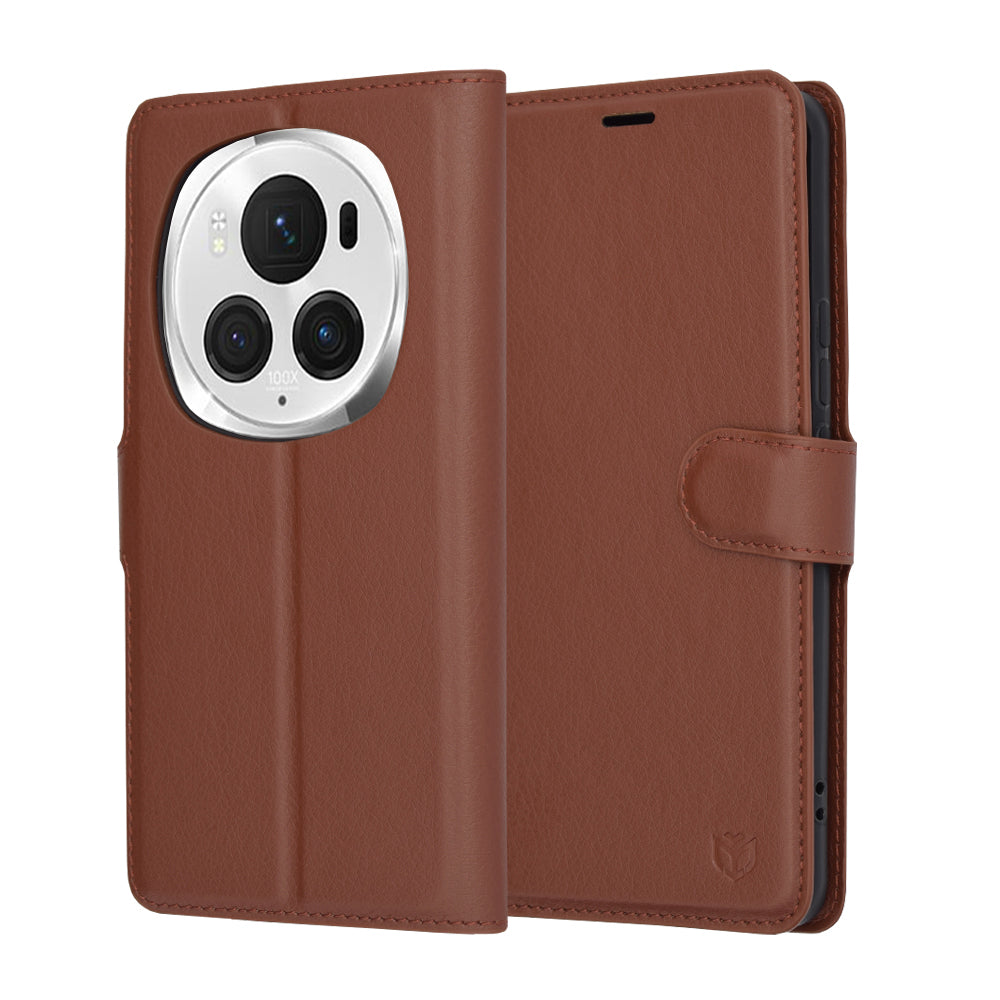 Case for Honor Magic6 Pro, Techsuit, Leather Folio, Brown