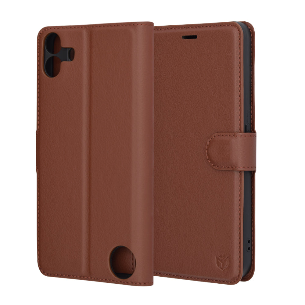 Case for Nothing CMF Phone 1, Techsuit, Leather Folio, Brown