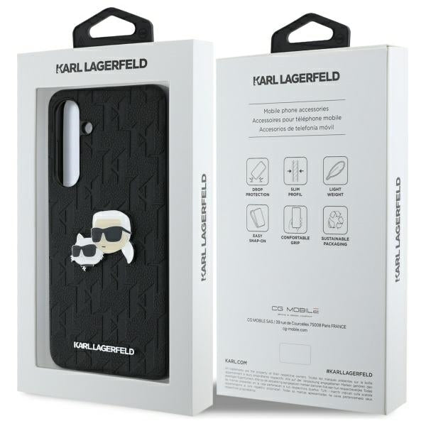 Case for Samsung Galaxy S24 FE S721, Karl Lagerfeld, Monogram Karl & Choupette's Heads, Black