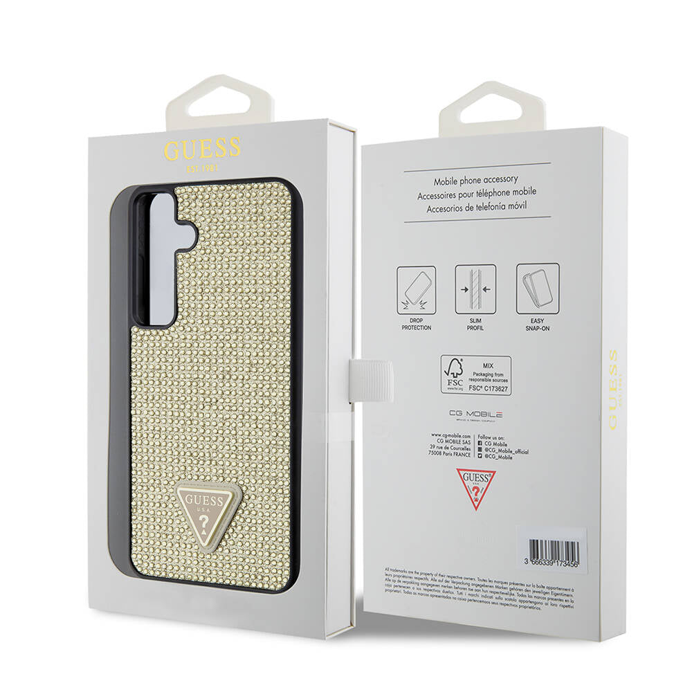 Case for Samsung Galaxy S24+ S926, Guess, Rhinestone Triangle Logo, Gold