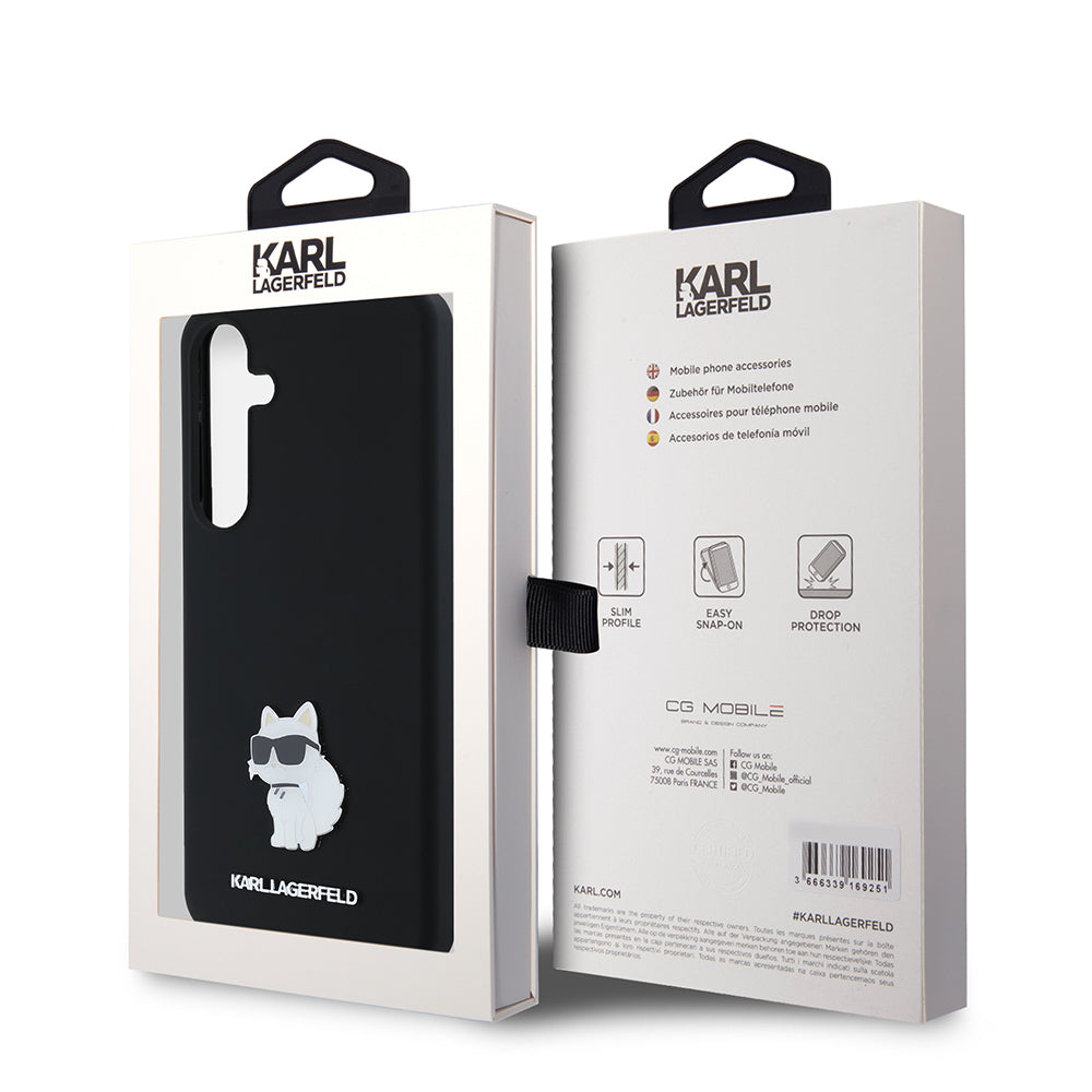 Case for Samsung Galaxy S24+ S926, Karl Lagerfeld, Silicone Choupette Metal, Black