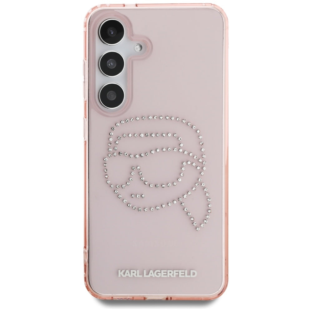 Case for Samsung Galaxy S25 S931, Karl Lagerfeld, IML Rhinestones Karl's Head, Pink