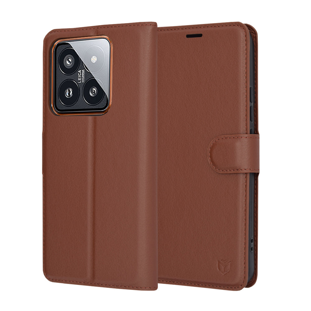 Case for Xiaomi 14 Pro, Techsuit, Leather Folio, Brown