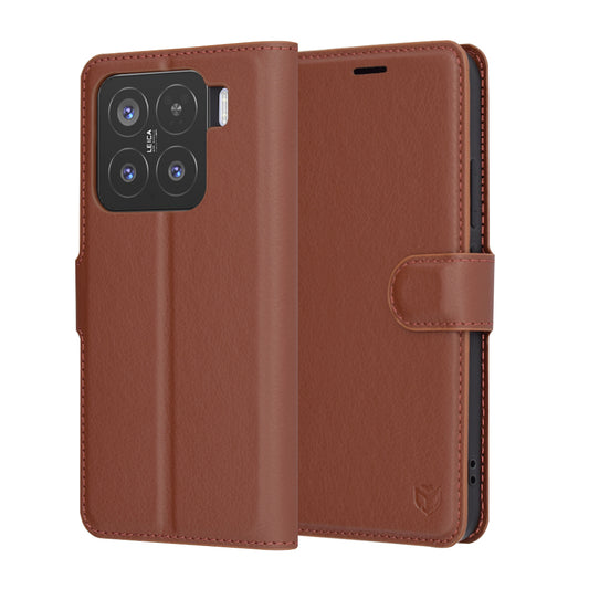 Case for Xiaomi 15, Techsuit, Leather Folio, Brown