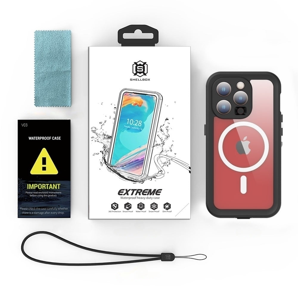 Waterproof MagSafe Case for Apple iPhone 15 Pro, ShellBox, Black