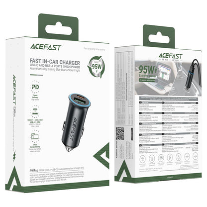 Acefast B16 Car Charger, 95W, 3.25A, 1 x USB-A - 1 x USB-C, Gray