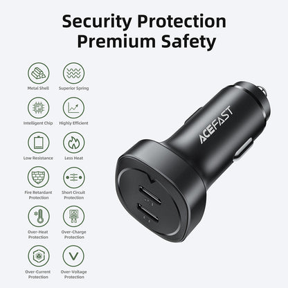Acefast B2 Car Charger, 72W, 3A, 2 x USB-C, Black