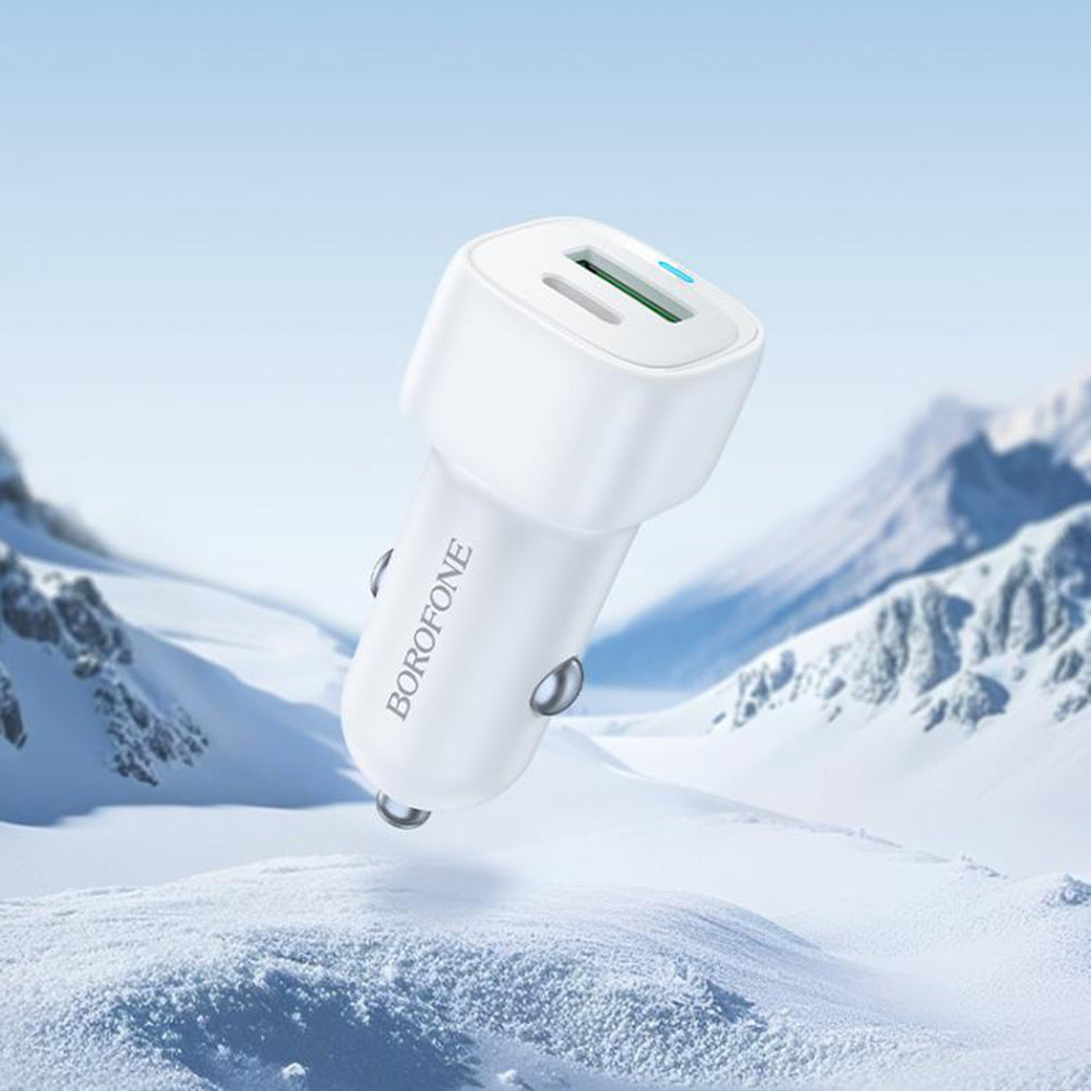 Borofone BZ34B Cloud Car Charger, 20W, 3A, 1 x USB-A - 1 x USB-C, White