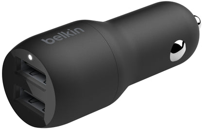 Belkin BoostCharge Dual USB-C Cable Car Charger, 24W, 2.4A, 2 x USB-A, Black CCE001bt1MBK