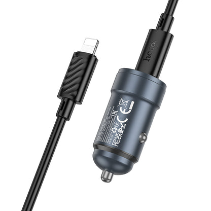 Car Charger with Lightning Cable HOCO Z57, 30W, 3A, 1 x USB-C, Gray