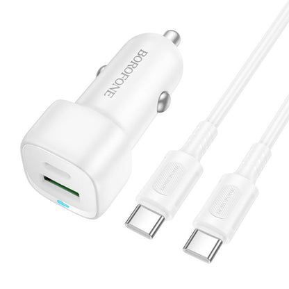 Car Charger with USB-C Cable Borofone BZ34B Cloud, 20W, 3A, 1 x USB-A - 1 x USB-C, White