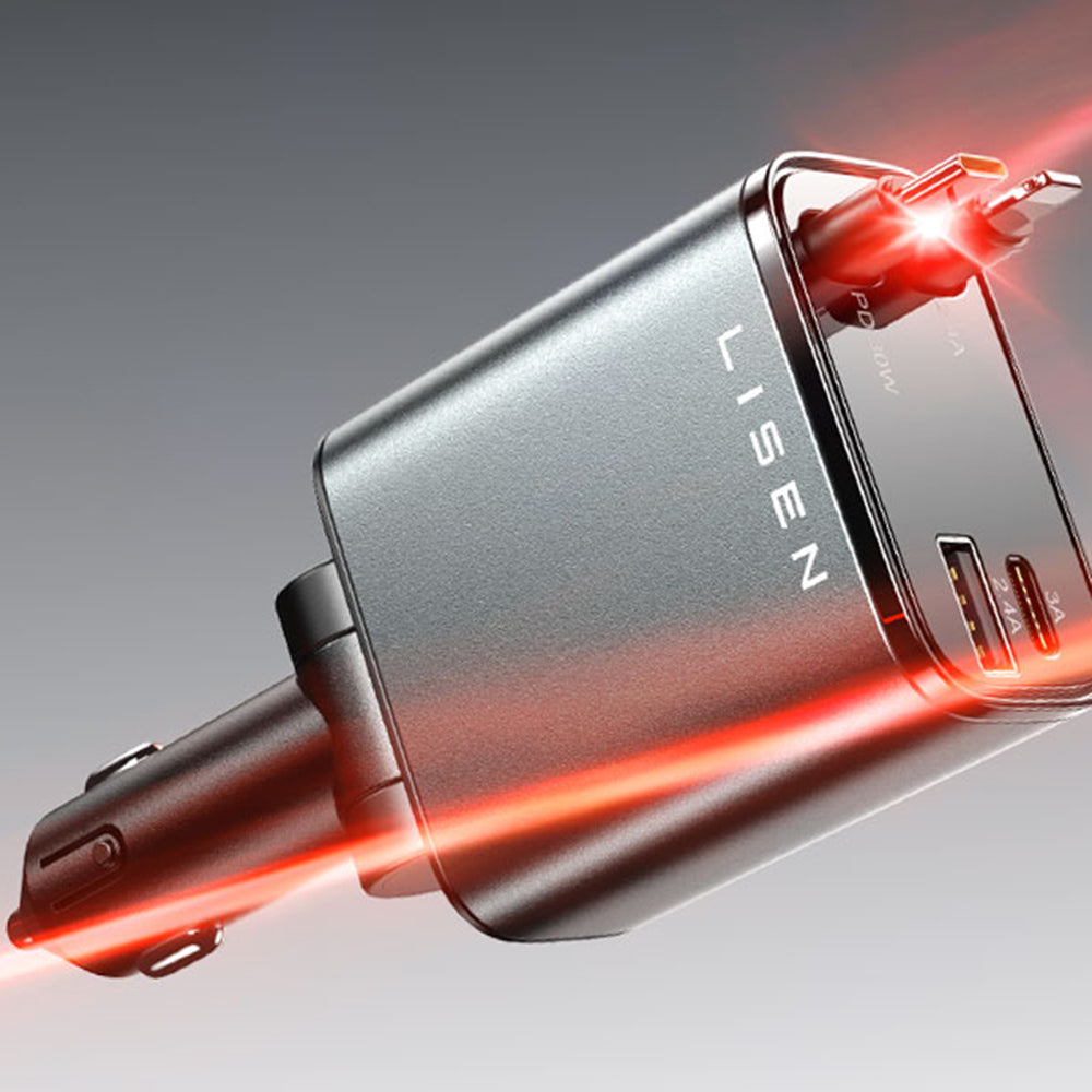 Lisen Car Charger with USB-C / Lightning Cable, 69W, 3A, 1 x USB-A - 1 x USB-C, Black YL0224040031