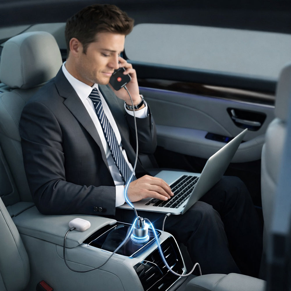 Lisen Car Charger with USB-C Cable, 170W, 5A, 1 x USB-A - 2 x USB-C, Black YL0224010001