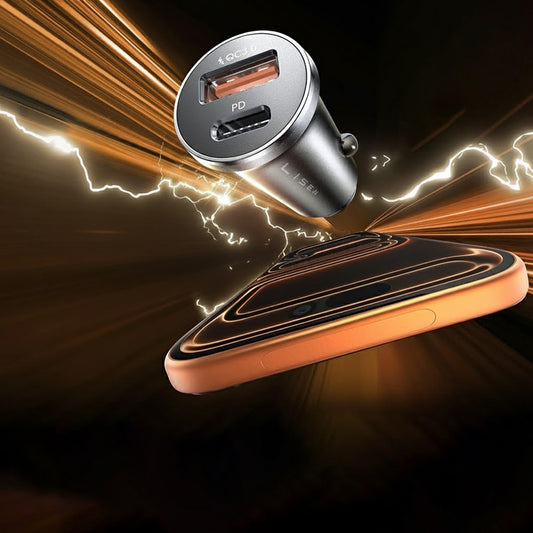 Lisen USB-C Car Charger with Cable, 51W, 3A, 1 x USB-A - 1 x USB-C, Navy Black YL0223080047