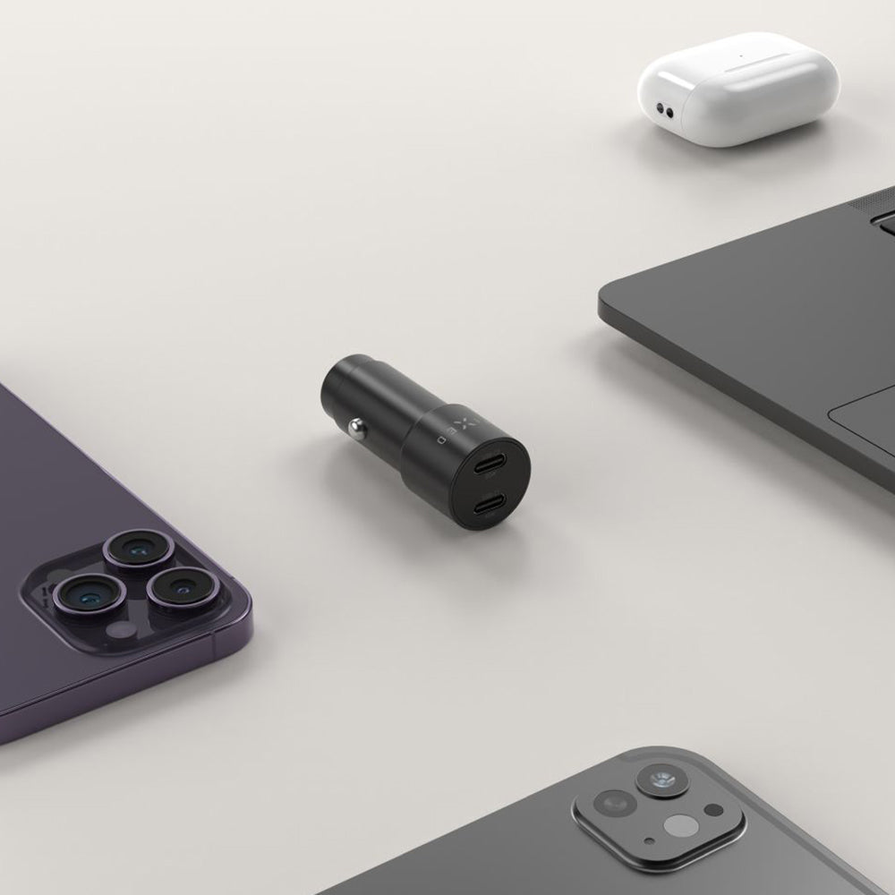 Fixed Auto Charger, 65W, 3A, 2 x USB-C, Black