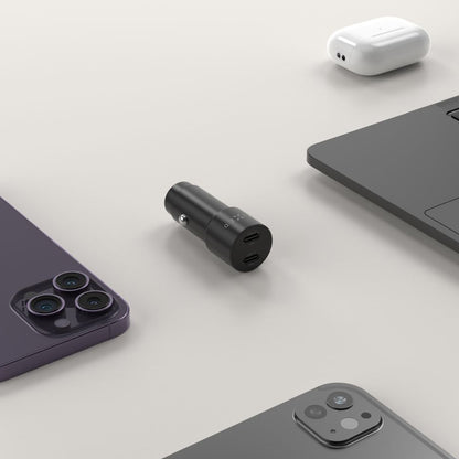 Fixed Auto Charger, 65W, 3A, 2 x USB-C, Black