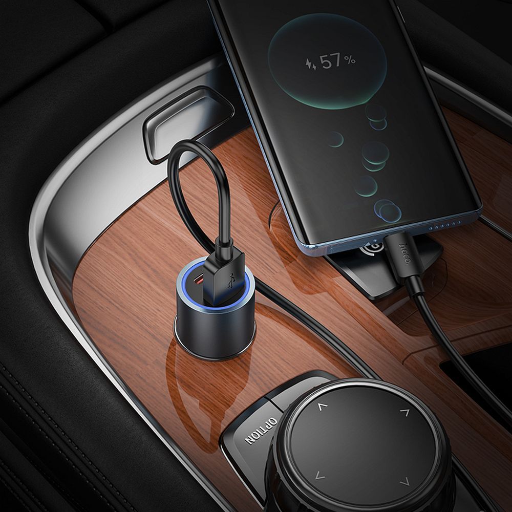 HOCO Z60 Car Charger, 48W, 3A, 1 x USB-A - 1 x USB-C, Black