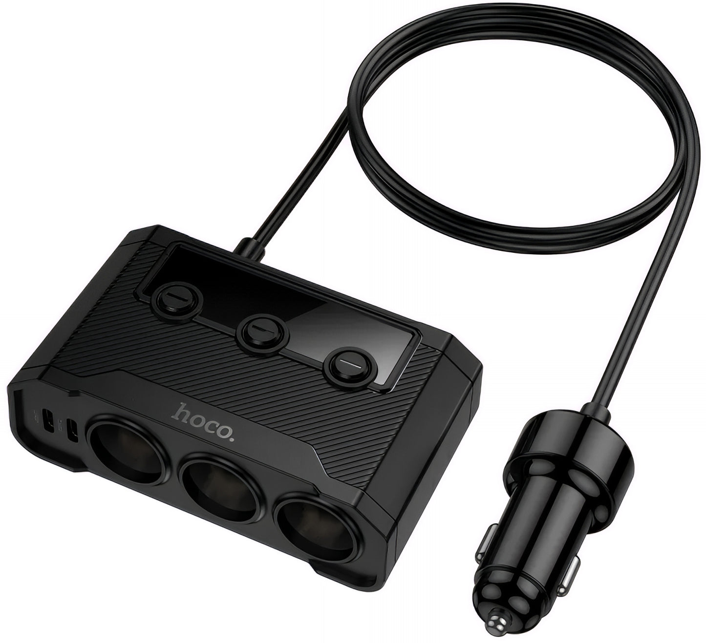 HOCO Z64 Car Charger, 15.5W, 3.1A, 2 x USB-A - 2 x USB-C - 3 x Cigarette Lighter Extension, Black