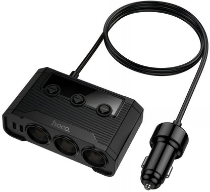 HOCO Z64 Car Charger, 15.5W, 3.1A, 2 x USB-A - 2 x USB-C - 3 x Cigarette Lighter Extension, Black