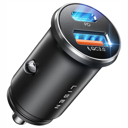 Lisen Car Charger, 36W, 3A, 1 x USB-A - 1 x USB-C, Black YL0223090002