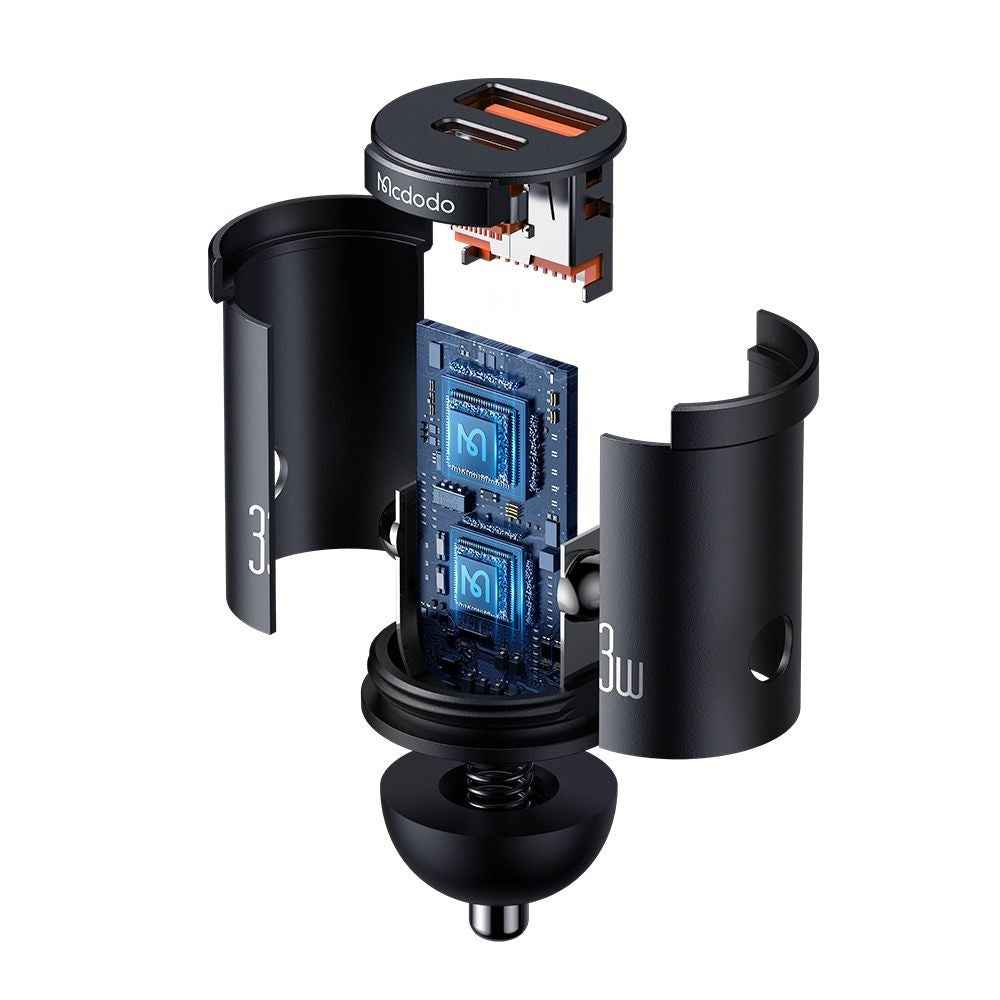 McDodo CC-2320 Cool Car Charger, 33W, 3A, 1 x USB-A - 1 x USB-C, Black