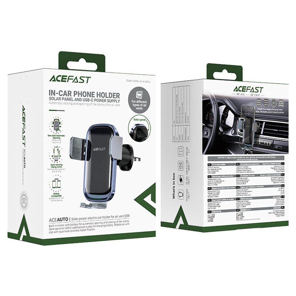 Acefast D39 Wireless Car Charger with Solar Panel, 15W, 1.67A, Black