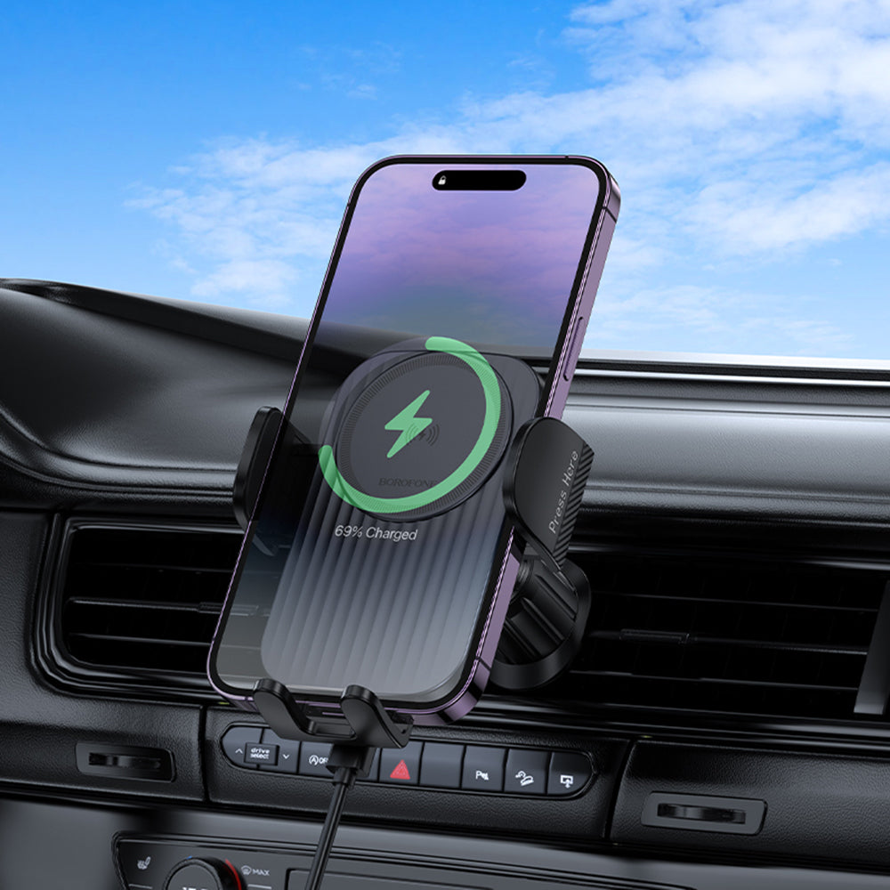 Borofone BH221 Path Wireless Car Charger, 15W, 1.67A, Black